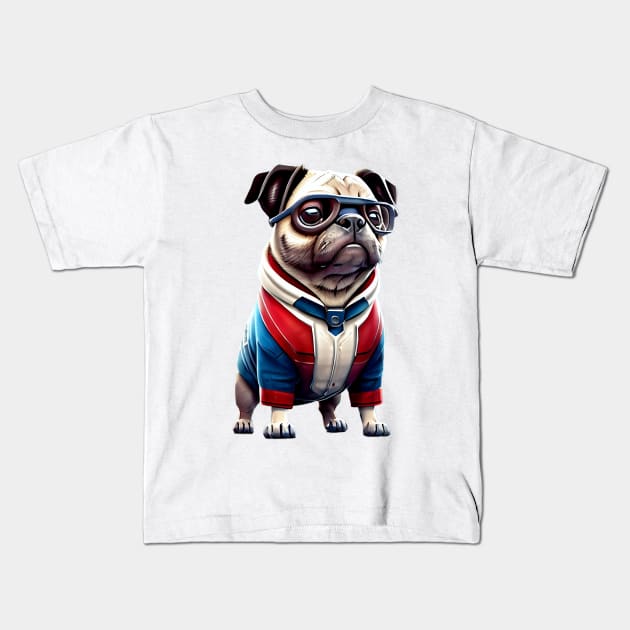 Cute Pug in Time Travel Suit - Adorable Pug in Quantum Real-Time Travel Costume Kids T-Shirt by fur-niche